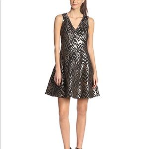 Vince Camuto V-Neck Fit-and-Flare Jacquard Dress